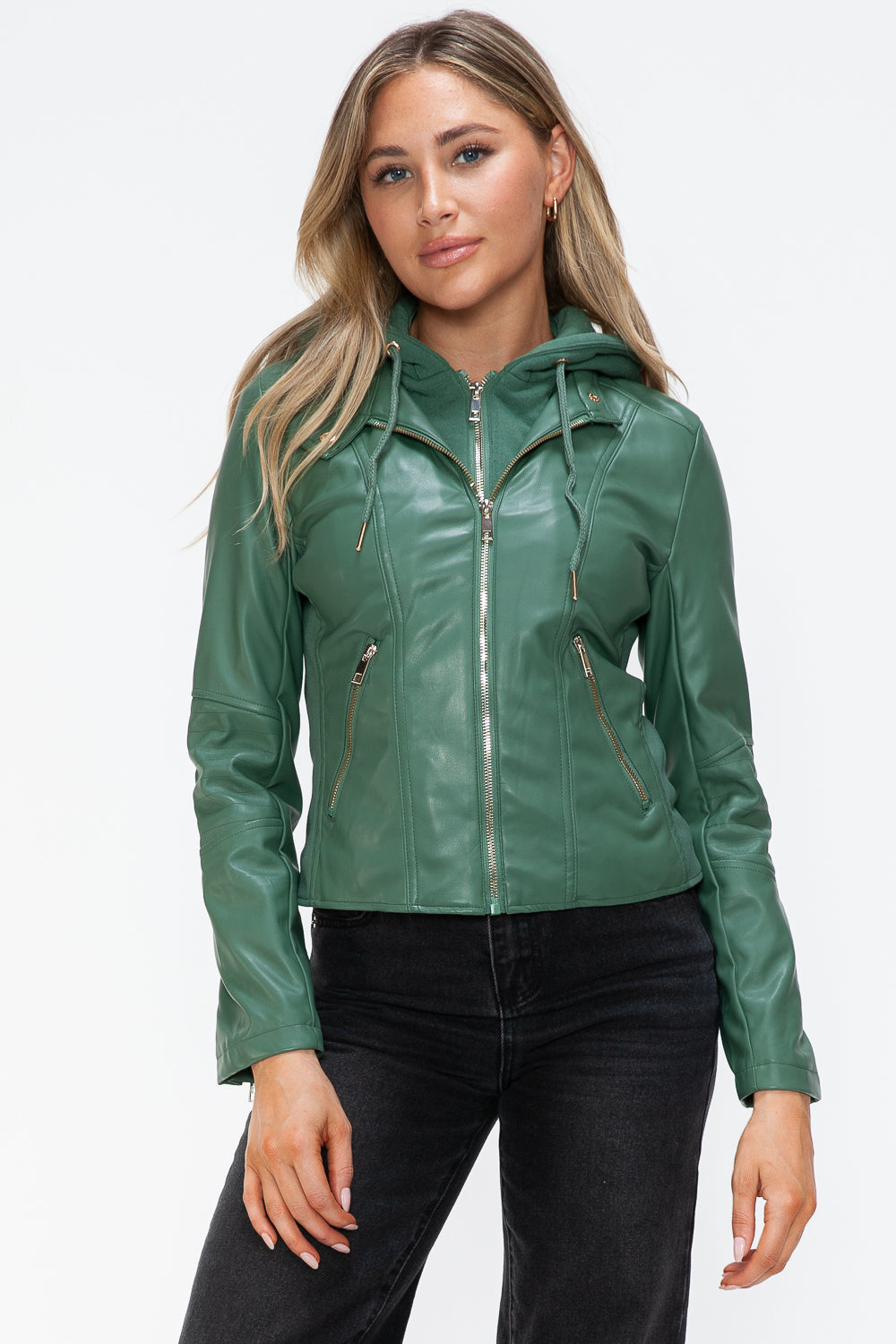 Snobbish Faux Leather Zip Up Drawstring Hooded Jacket Sage Tops/Jackets/Sweaters Clothing Tops Ship from USA Snobbish TikTok Trendsi USPS Walmart Trendsi https://www.cyberehub.com