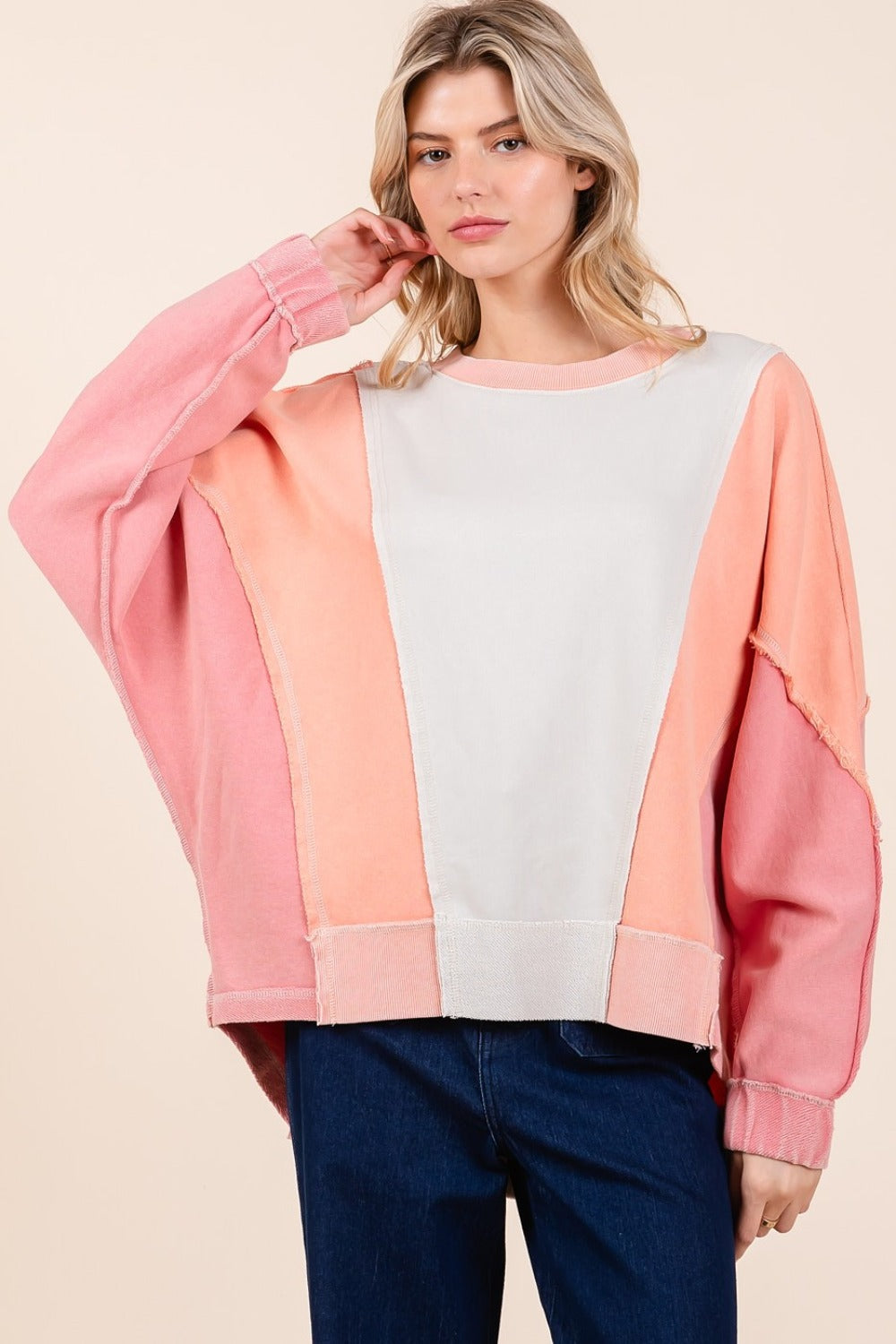 Mittoshop Mineral Wash Color Block Sweatshirt Tops/Jackets/Sweaters Clothing Tops Mittoshop Ship from USA TikTok Trendsi USPS Walmart Trendsi https://www.cyberehub.com