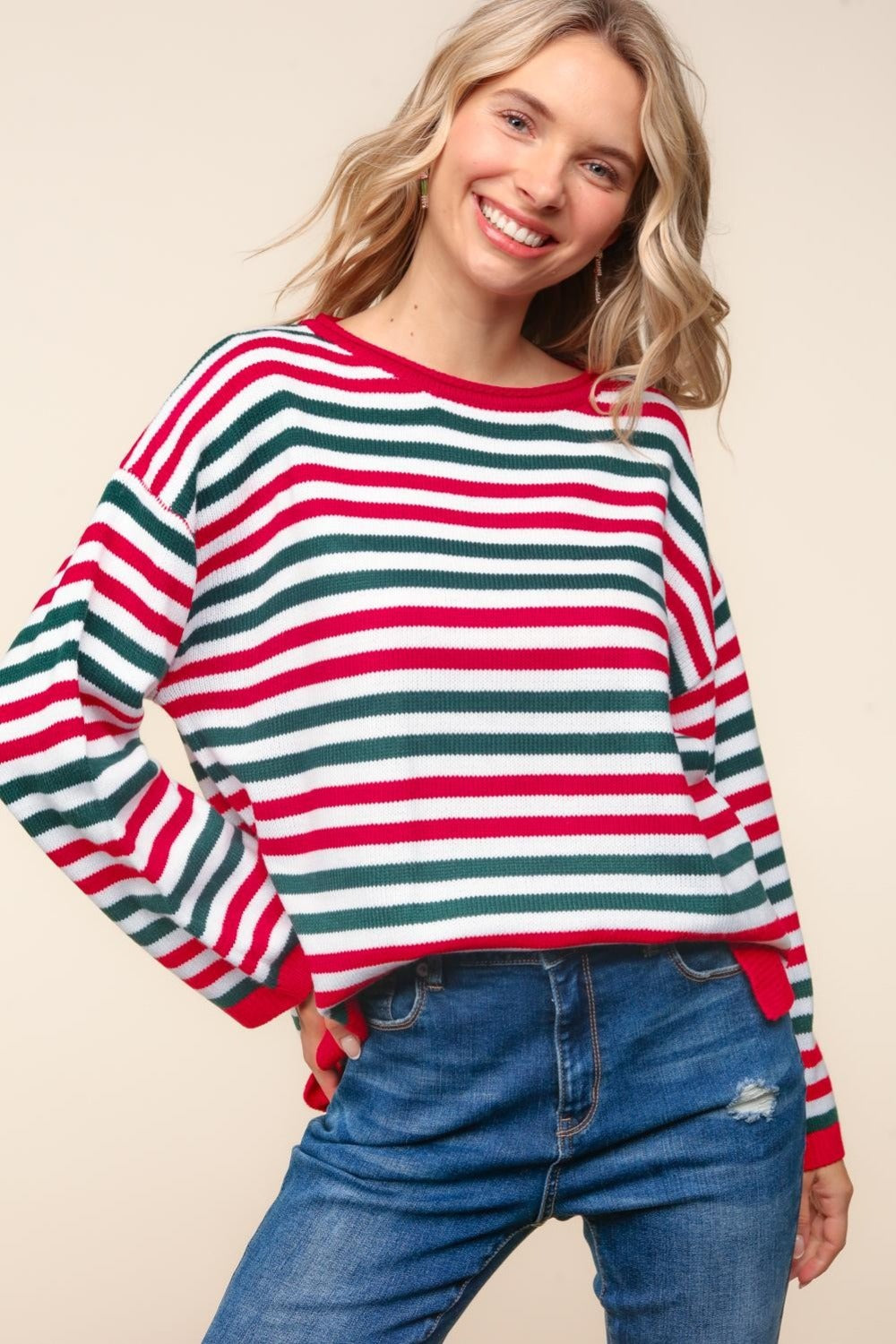 Haptics Full Size Striped Contrast Side Slit Knit Top Shirt Apparel Clothing Tops Haptics Ship from USA Shirts USA Women Trendsi https://www.cyberehub.com