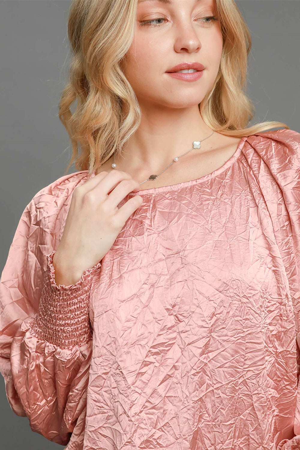 Umgee Wrinkled Round Neck Lantern Sleeve Blouse Apparel Apparel Ship from USA TikTok Trendsi Umgee USA Trendsi https://www.cyberehub.com