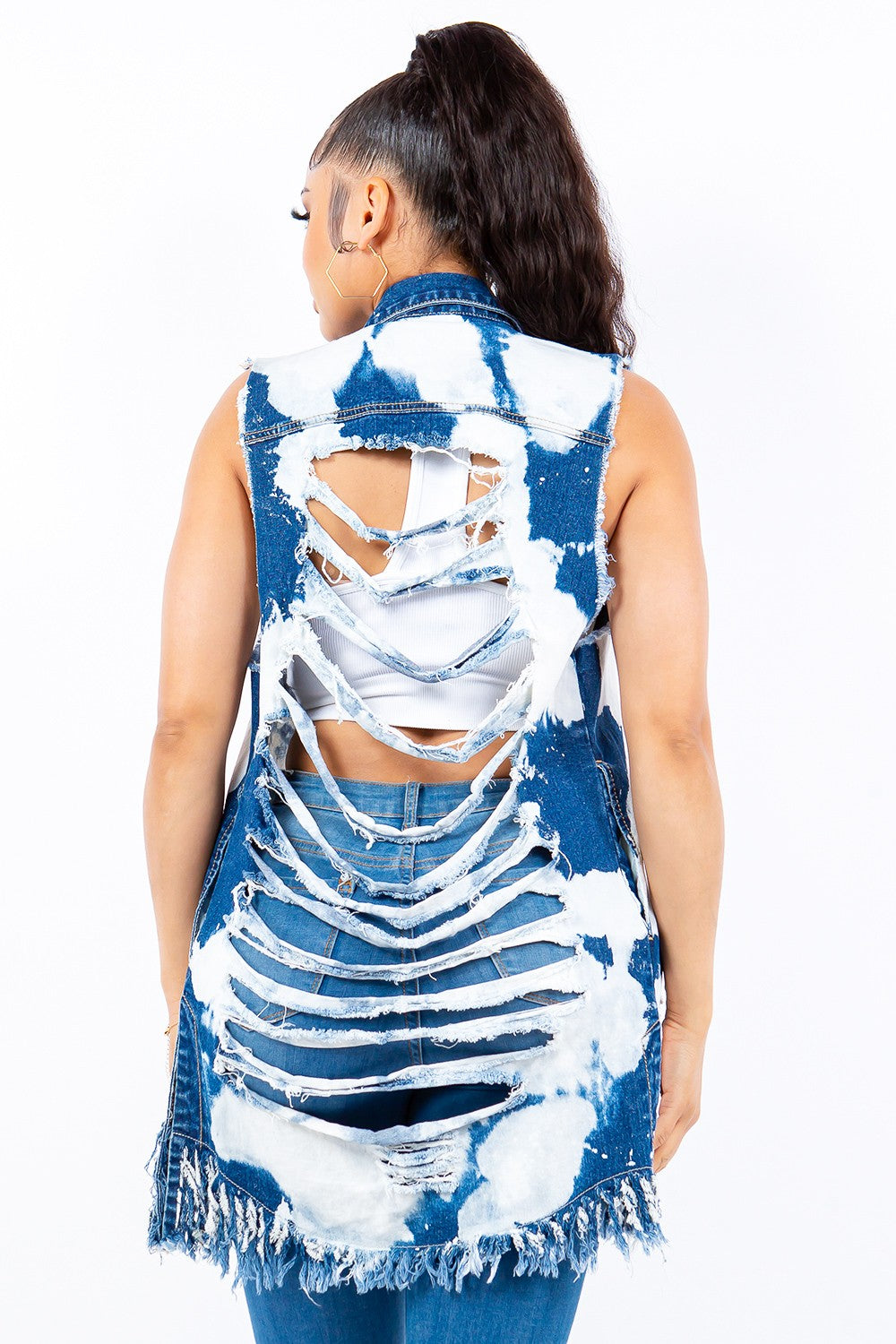 American Bazi Distressed Frayed Edge Longline Denim Vest Tops/Jackets/Sweaters American Bazi Clothing Tops Ship from USA TikTok Trendsi USPS Walmart Trendsi https://www.cyberehub.com
