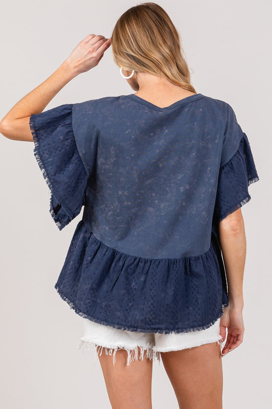 SAGE + FIG Ruffle Sleeve Washed Short Sleeve Blouse Apparel/Tops SAGE+FIG Ship from USA TikTok Tops Trendsi USPS Walmart Walmart Apparel Trendsi https://www.cyberehub.com
