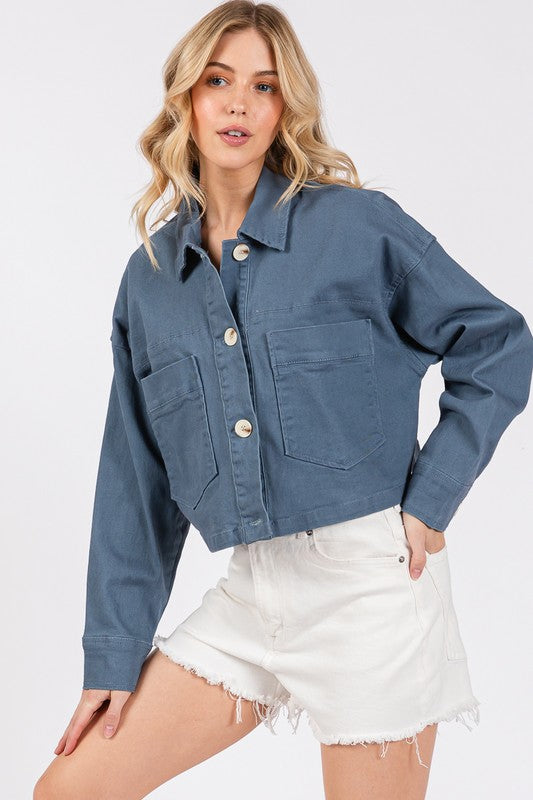 bytos Button Down Cropped Denim Jacket with Patch Pockets French Blue Apparel Apparel bytos Ship from USA TikTok Trendsi Trendsi https://www.cyberehub.com