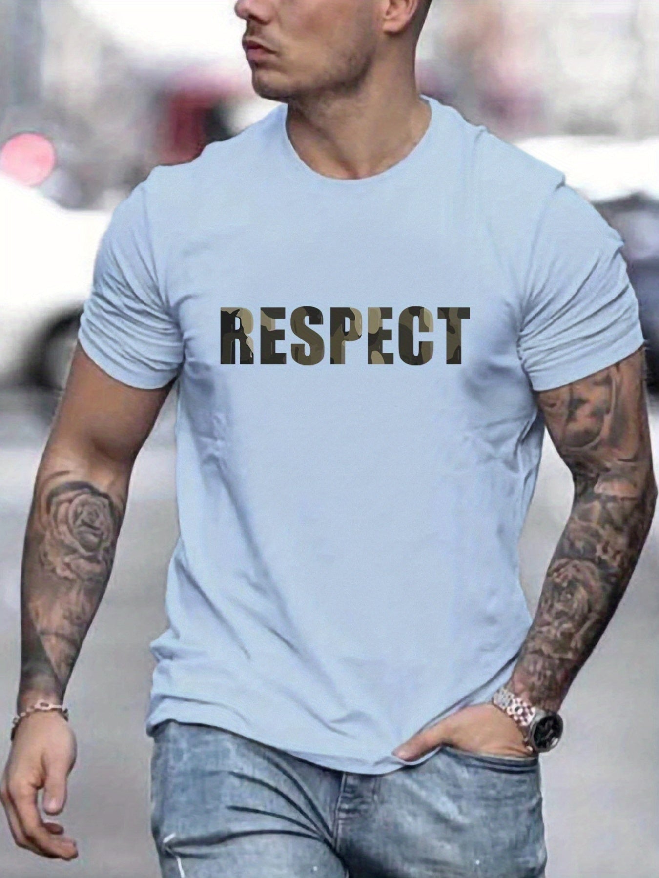 Letter RESPECT Pattern Printed Men's T-shirt, Patterned T-shirt Men's Summer Clothing, Men's Clothing Apparel/Shirt/Graphic Shirt SNULLO https://www.cyberehub.com