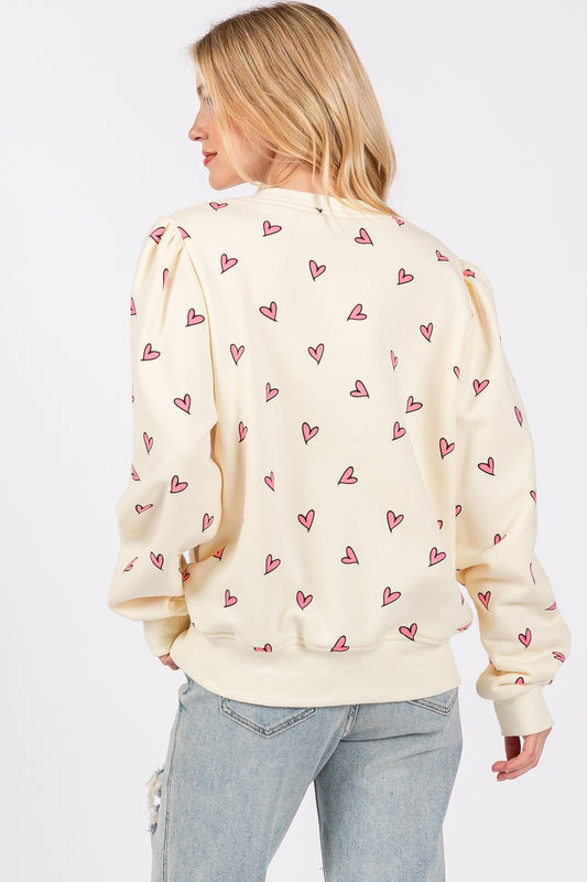 SAGE + FIG Heart Printed Contrast Long Sleeve Sweatshirt Tops/Jackets/Sweaters Clothing Tops SAGE+FIG Ship from USA TikTok Trendsi USPS Walmart Trendsi https://www.cyberehub.com