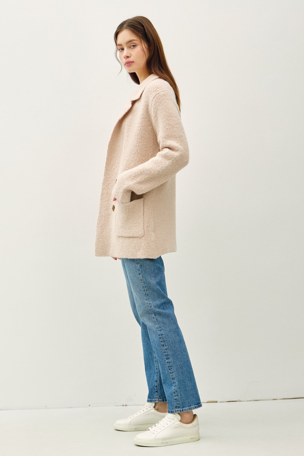 Be Cool Textured Double-Breasted Coat with Pockets Tops/Jackets/Sweaters BE COOL Clothing Tops Ship from USA TikTok Trendsi USPS Walmart Trendsi https://www.cyberehub.com