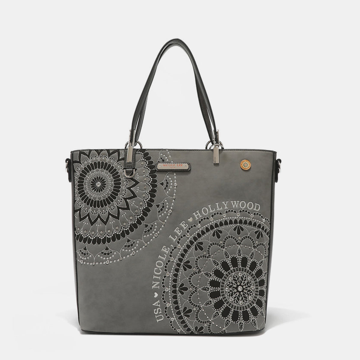Nicole Lee USA Metallic Stitching Embroidery Inlaid Rhinestone Tote Bag Gray One Size Nicole Lee USA Ship from USA TikTok USA Trendsi https://www.cyberehub.com