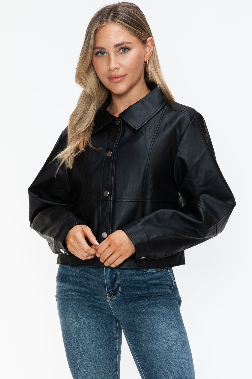 Snobbish Snap Down Long Sleeve PU Leather Jacket Tops/Jackets/Sweaters Clothing Tops Ship from USA Snobbish TikTok Trendsi USPS Walmart Trendsi https://www.cyberehub.com