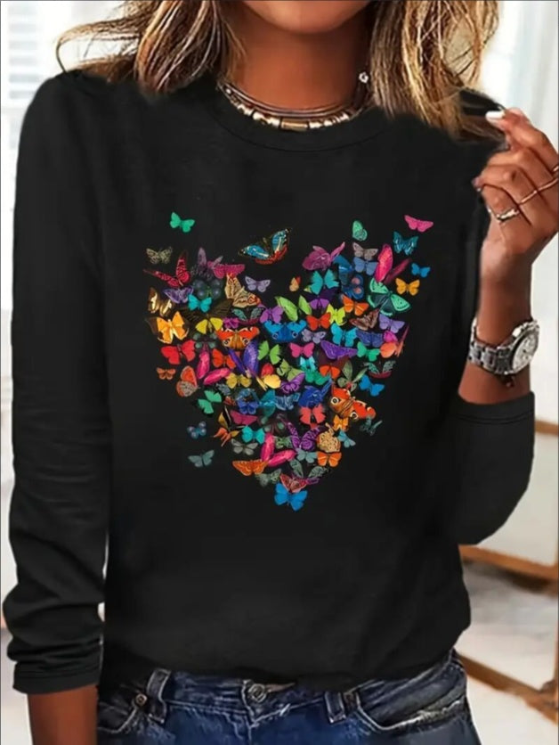 Women's Print Long-sleeved Hoodless Sweatshirt Apparel/Shirt/Graphic Shirt SNULLO https://www.cyberehub.com