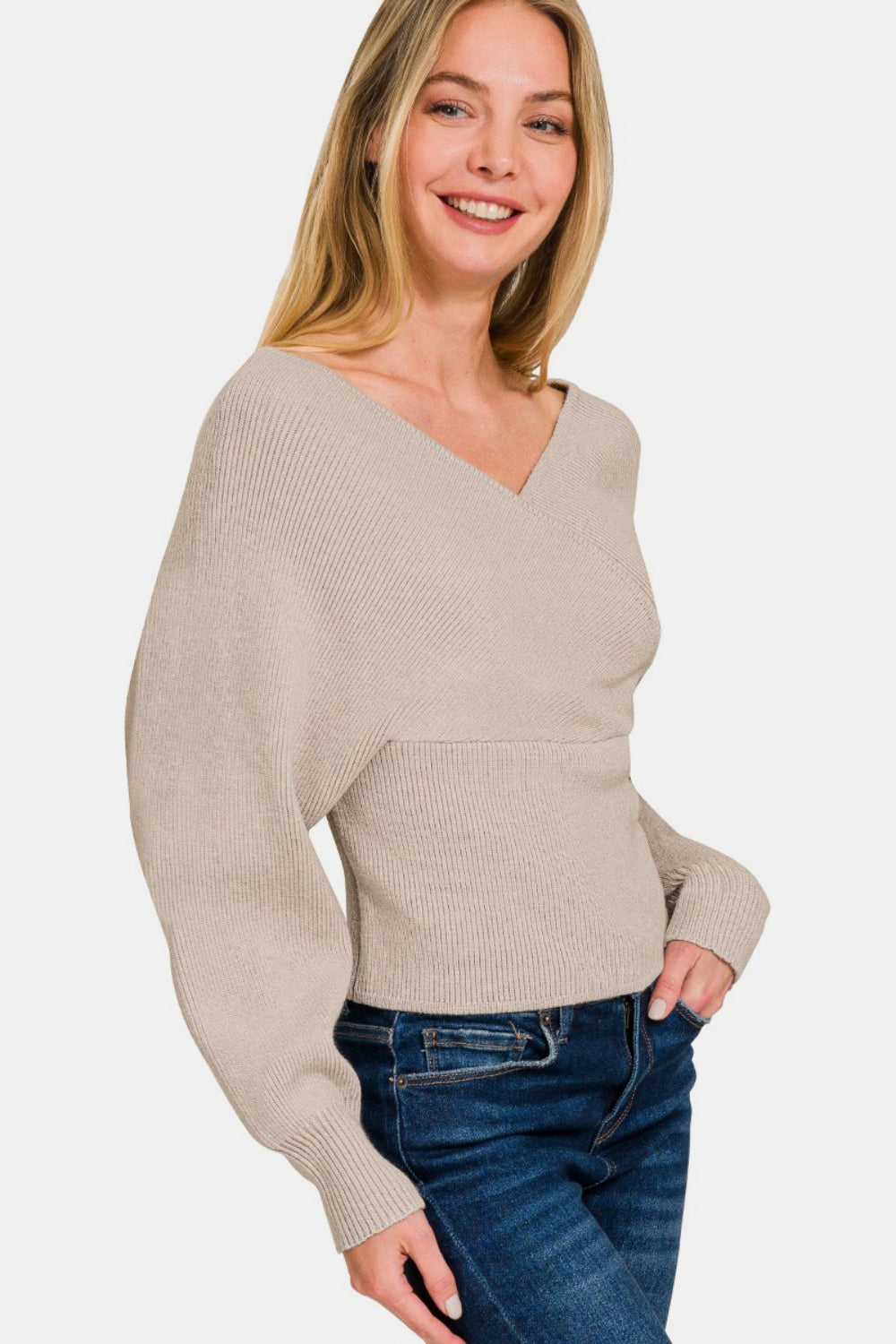 Zenana Cross Wrap Rib Long Sleeve Sweater Shirt Apparel Clothing Tops Ship from USA Shirts USA Women Zenana Trendsi https://www.cyberehub.com