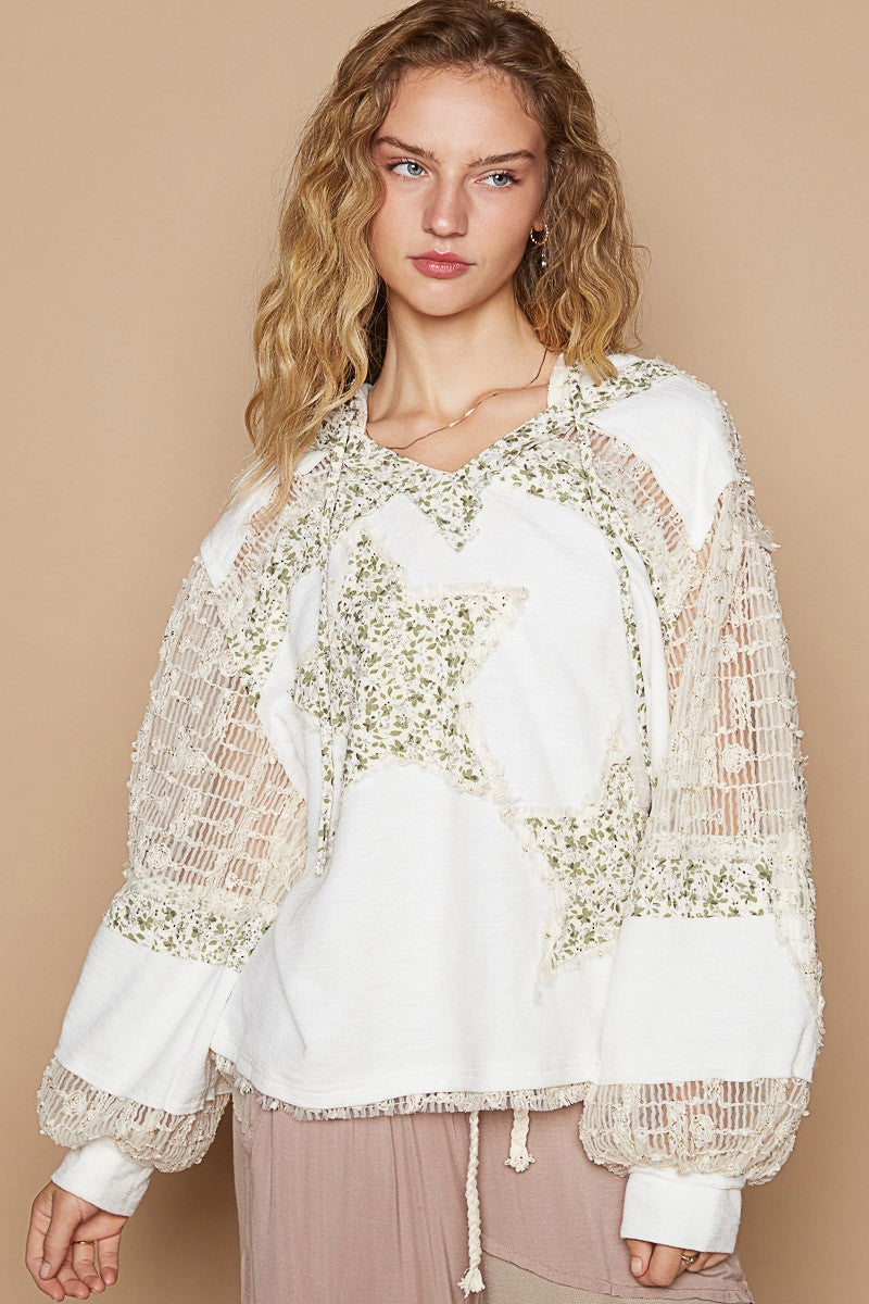 POL Star Patch Lace Contrast Long Sleeve Hooded Top Apparel/Tops POL Ship from USA TikTok Tops Trendsi USPS Walmart Walmart Apparel Trendsi https://www.cyberehub.com