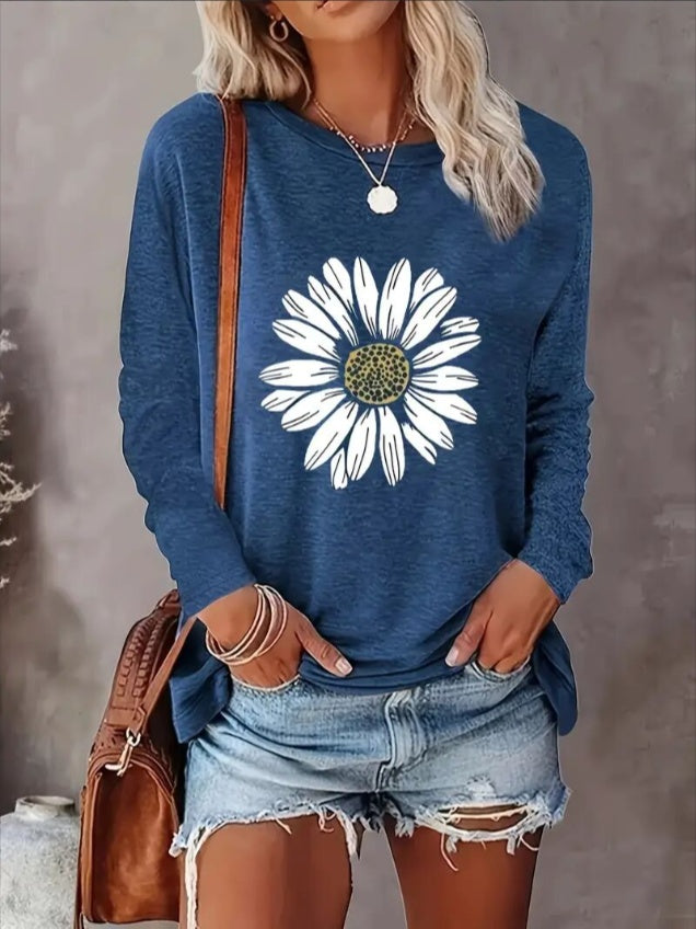 Women's Printed Long Sleeve Hoodless Sweatshirt Blue Apparel/Shirt/Graphic Shirt SNULLO https://www.cyberehub.com