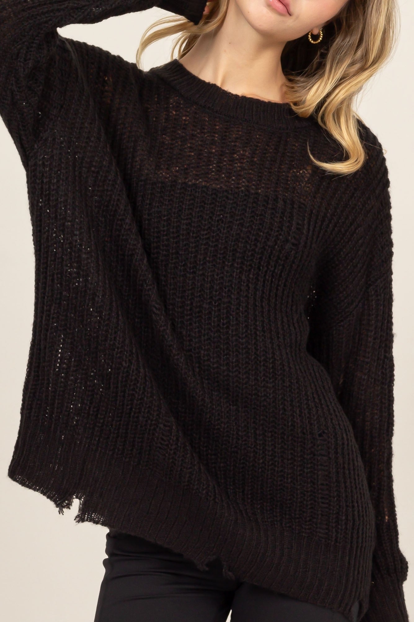 HYFVE Distressed Long Sleeve Knit Top Tops/Jackets/Sweaters Clothing Tops HYFVE Ship from USA TikTok Trendsi USPS Walmart Trendsi https://www.cyberehub.com
