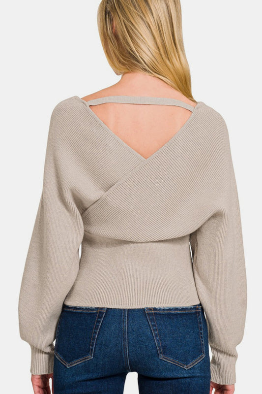 Zenana Cross Wrap Rib Long Sleeve Sweater Shirt Apparel Clothing Tops Ship from USA Shirts USA Women Zenana Trendsi https://www.cyberehub.com