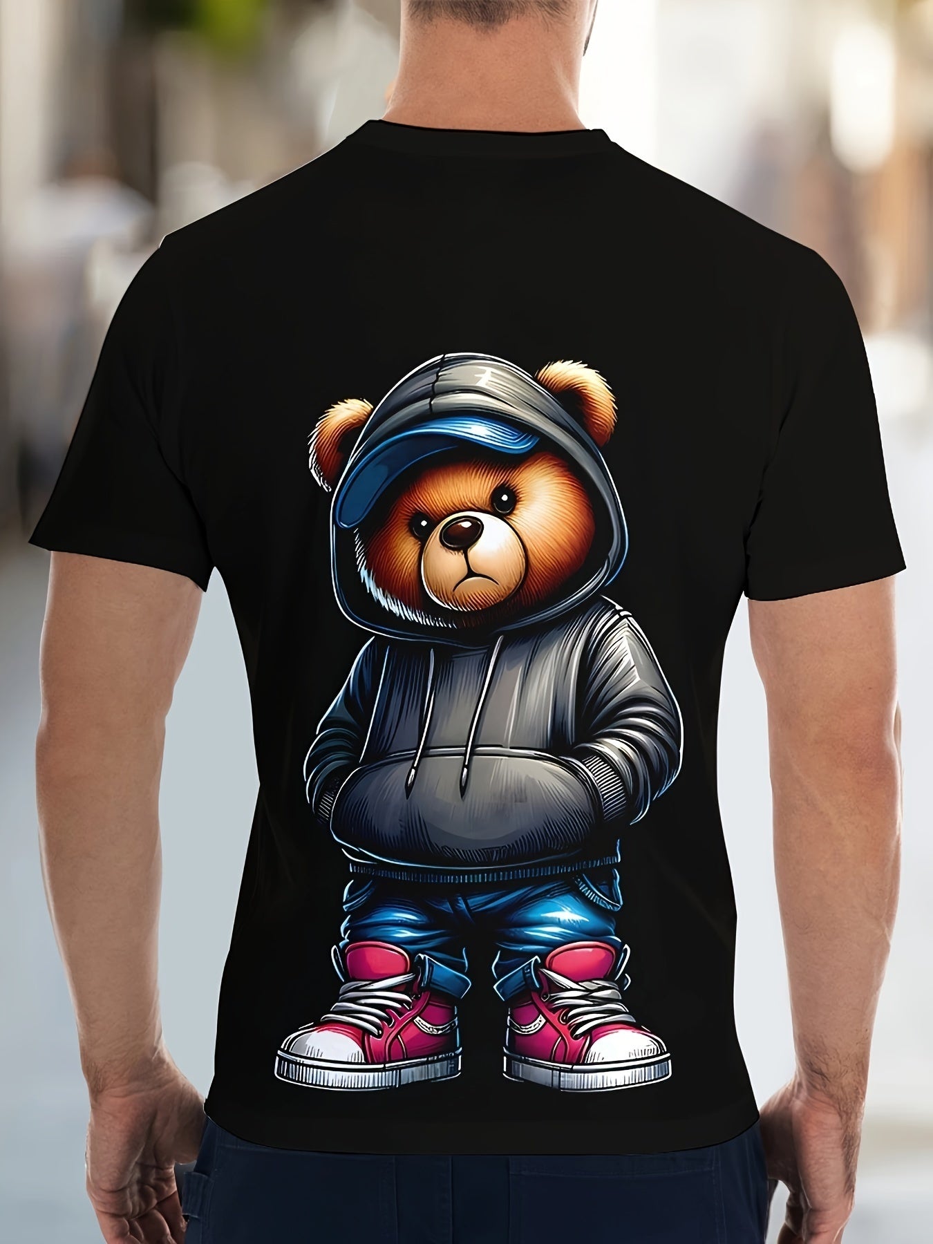 Men's Casual Geometric Bear Hat T-shirt Design - Polyester Knitted Fabric, Round Neck, Regular Style, Novel And Fashionable Clothing Apparel/Shirt/Graphic Shirt SNULLO https://www.cyberehub.com