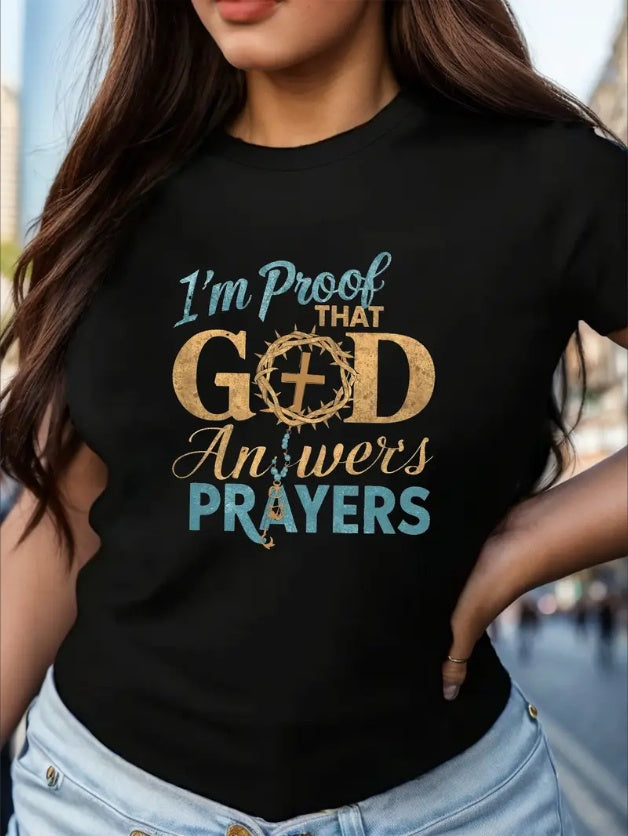 Women's Comfit T-Shirt - Inspirational God Answers Prayers Graphic Tee For Faithful Ladies Black Apparel/Shirt/Graphic Shirt SNULLO https://www.cyberehub.com