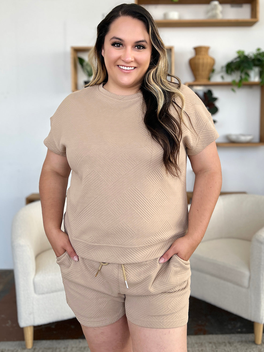 Double Take Full Size Texture Short Sleeve T-Shirt and Drawstring Shorts Set Apparel/Tops Double Take Ship from USA TikTok Tops Trendsi USPS Walmart Walmart Apparel Trendsi https://www.cyberehub.com