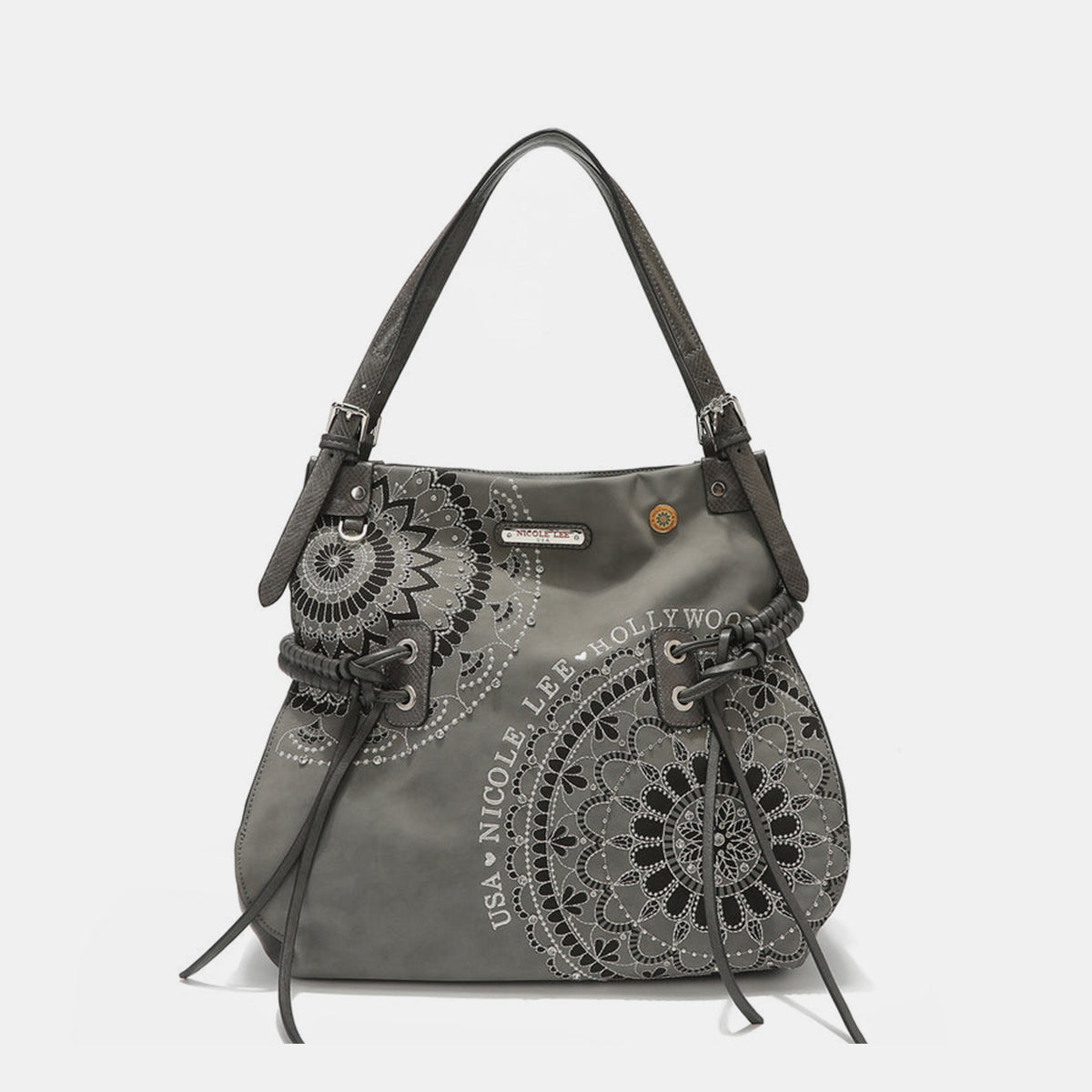 Nicole Lee USA Side Braided Tassel Inlaid Rhinestone Embroidery Hobo Bag Gray One Size Bag Bag Nicole Lee USA Ship from USA Women Trendsi https://www.cyberehub.com