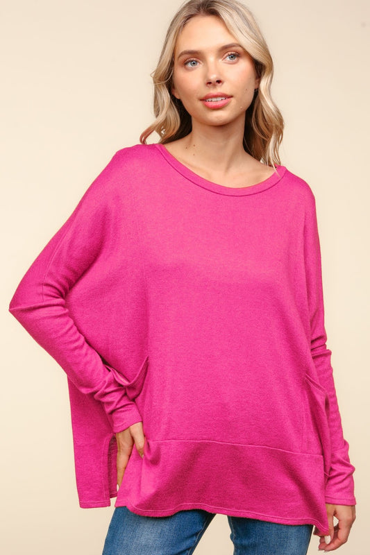 Haptics Dolman Long Sleeve Oversized Knit Top with Pockets Shirt Apparel Clothing Tops Haptics Ship from USA Shirts USA Women Trendsi https://www.cyberehub.com