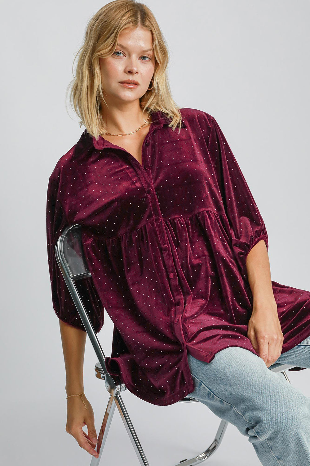Umgee Full Size Polka Dot Button Up Half Sleeve Shirt Apparel/Tops Ship from USA TikTok Tops Trendsi Umgee USA USPS Walmart Walmart Apparel Trendsi https://www.cyberehub.com