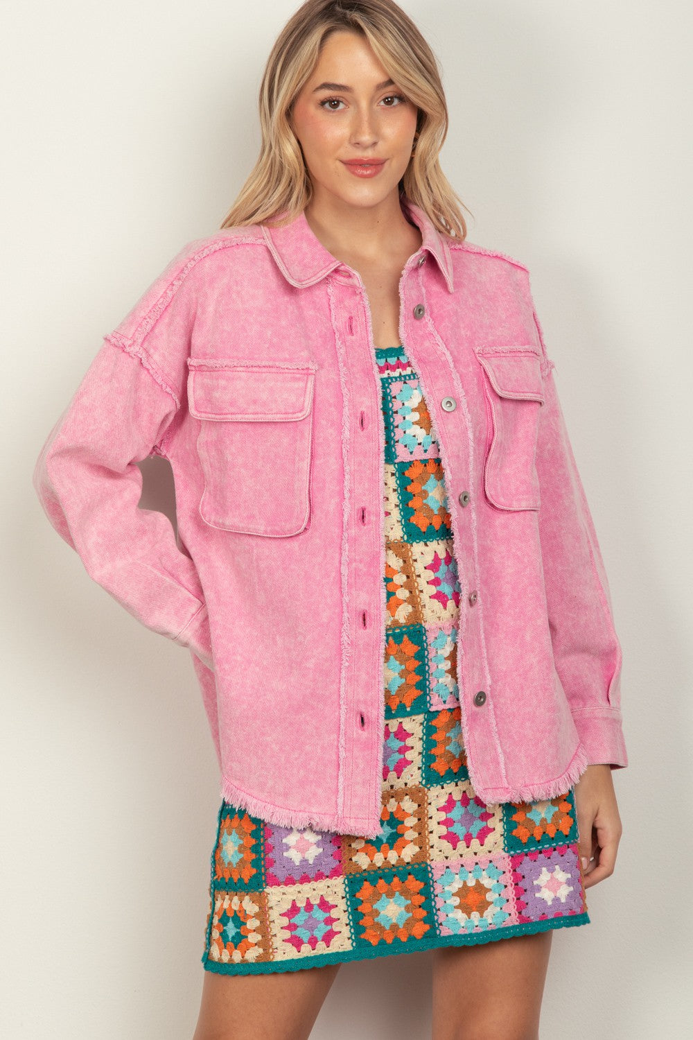 VERY J Full Size Button Up Raw Hem Long Sleeve Jacket Tops/Jackets/Sweaters Clothing Tops Ship from USA TikTok Trendsi USPS VERY J Walmart Trendsi https://www.cyberehub.com