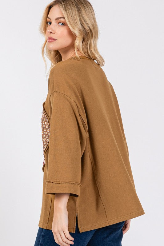 SAGE + FIG Floral Peace Patch Round Neck Top Apparel Apparel SAGE+FIG Ship from USA TikTok Trendsi Trendsi https://www.cyberehub.com