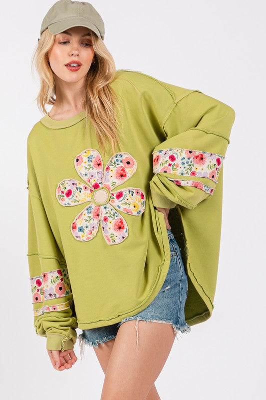 SAGE + FIG Daisy Patch Applique Long Sleeve Sweatshirt Apparel Apparel SAGE+FIG Ship from USA TikTok Trendsi Trendsi https://www.cyberehub.com