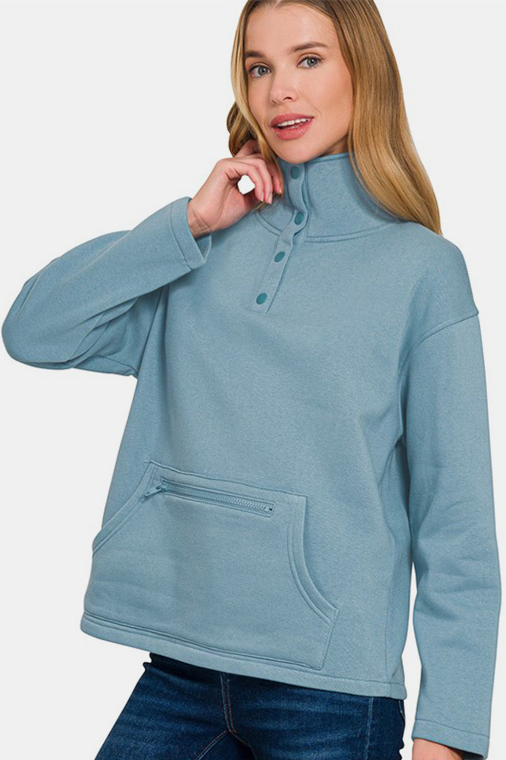 Zenana Turtleneck Half Snap Fleece Sweatshirt Apparel Apparel Ship from USA TikTok Trendsi Zenana Trendsi https://www.cyberehub.com