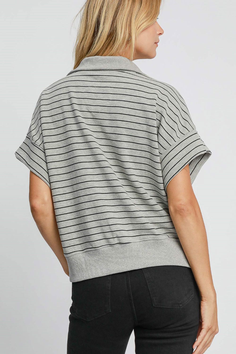 Umgee Striped Half Zip Short Sleeve Sweatshirt Apparel/Tops Ship from USA TikTok Tops Trendsi Umgee USA USPS Walmart Walmart Apparel Trendsi https://www.cyberehub.com