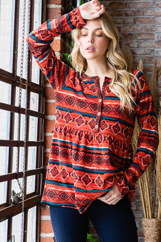 Heimish Full Size Geometric Button Detail Long Sleeve Babydoll Top Apparel Apparel Heimish Ship from USA TikTok Trendsi Trendsi https://www.cyberehub.com