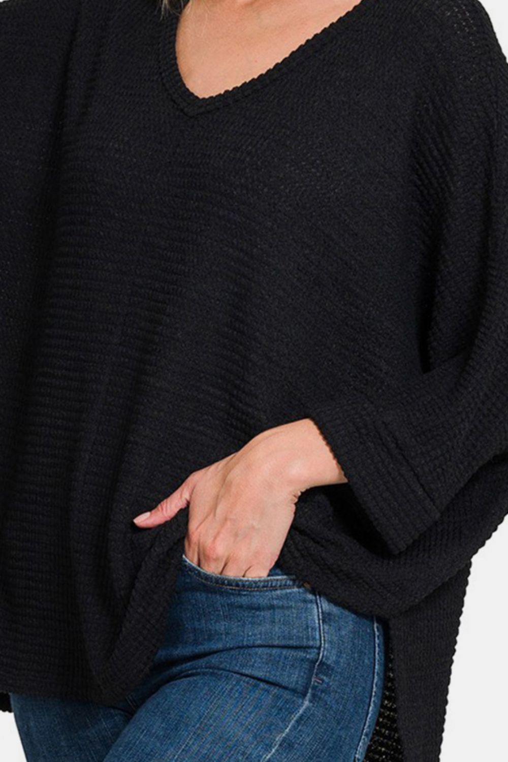 Zenana Full Size Waffle Knit V-Neck Long Sleeve Slit Top Tops/Jackets/Sweaters Clothing Tops Ship from USA TikTok Trendsi USPS Walmart Zenana Trendsi https://www.cyberehub.com