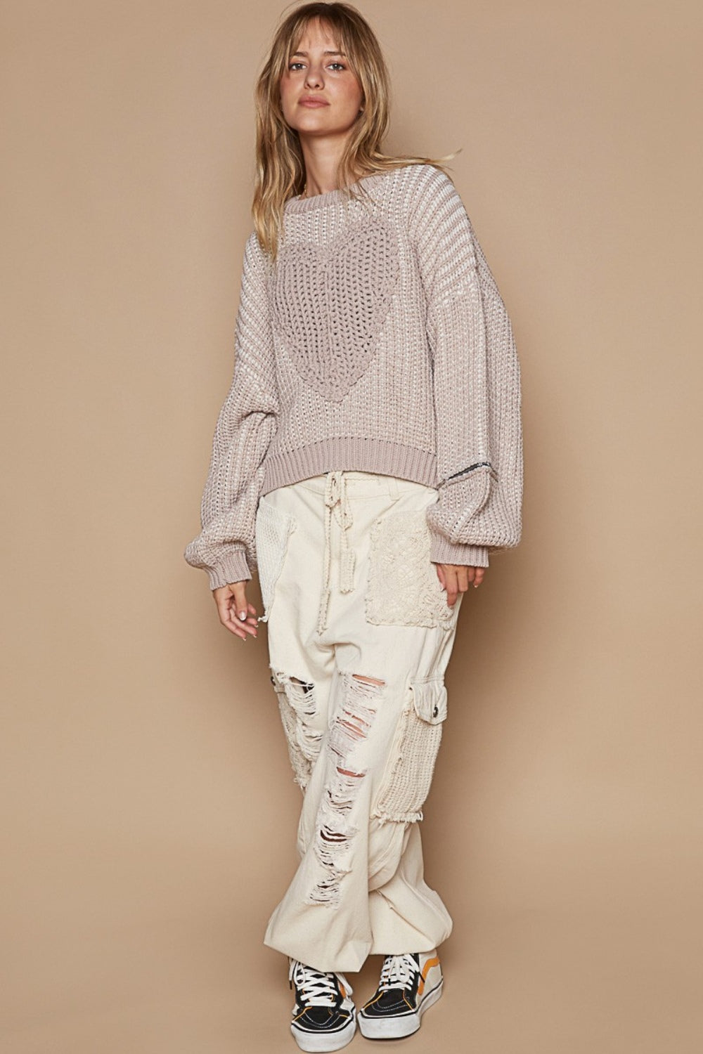 POL Round Neck Heart Patch Zipper Point Sleeve Sweater Shirt Apparel Clothing Tops POL Ship from USA Shirts USA Women Trendsi https://www.cyberehub.com