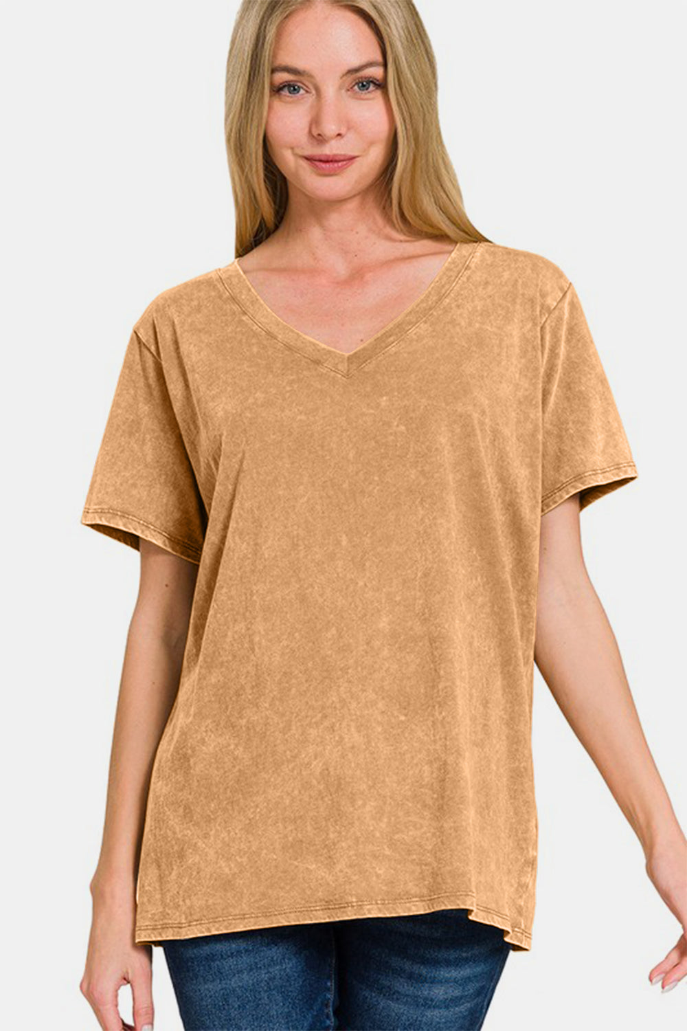 Zenana Full Size Washed Short Sleeve V-Neck T-Shirt Apparel/Tops Ship from USA TikTok Tops Trendsi USPS Walmart Walmart Apparel Zenana Trendsi https://www.cyberehub.com