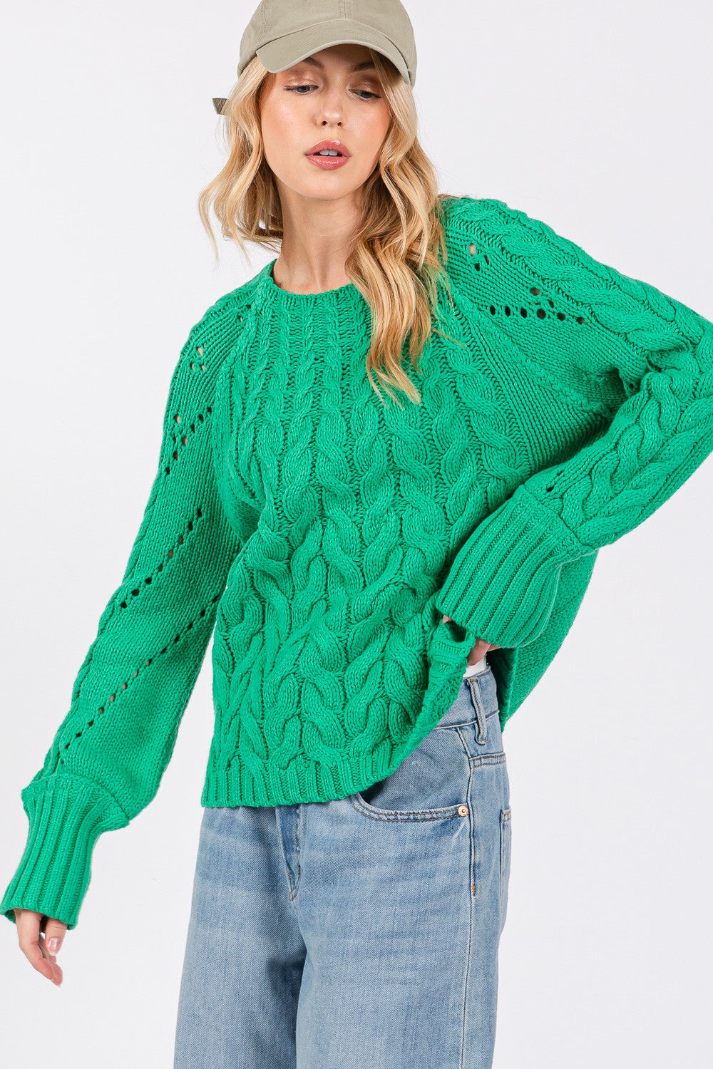SAGE + FIG Cable-Knit Long Sleeve Sweater Shirt Apparel Clothing Tops SAGE+FIG Ship from USA Shirts USA Women Trendsi https://www.cyberehub.com