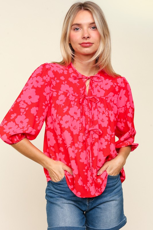 Haptics Full Size Ribbon Bow Floral Balloon Sleeve Blouse Apparel Apparel Haptics Ship from USA TikTok Trendsi Trendsi https://www.cyberehub.com