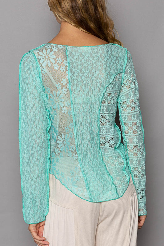 POL Exposed Seam Long Sleeve Lace Knit Top Shirt Apparel Clothing Tops POL Ship from USA Shirts USA Women Trendsi https://www.cyberehub.com