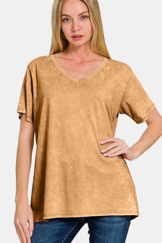 Zenana Full Size Washed Short Sleeve V-Neck T-Shirt Apparel/Tops Ship from USA TikTok Tops Trendsi USPS Walmart Walmart Apparel Zenana Trendsi https://www.cyberehub.com
