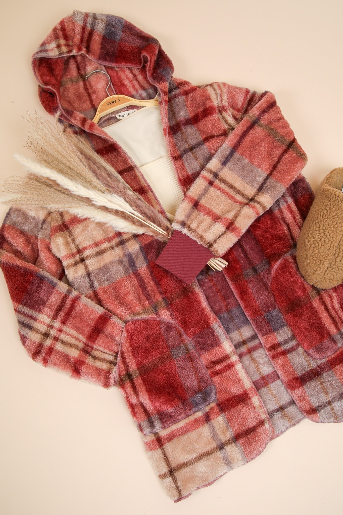 VERY J Fuzzy Plaid Long Sleeve Hooded Jacket Tops/Jackets/Sweaters Clothing Tops Ship from USA TikTok Trendsi USPS VERY J Walmart Trendsi https://www.cyberehub.com