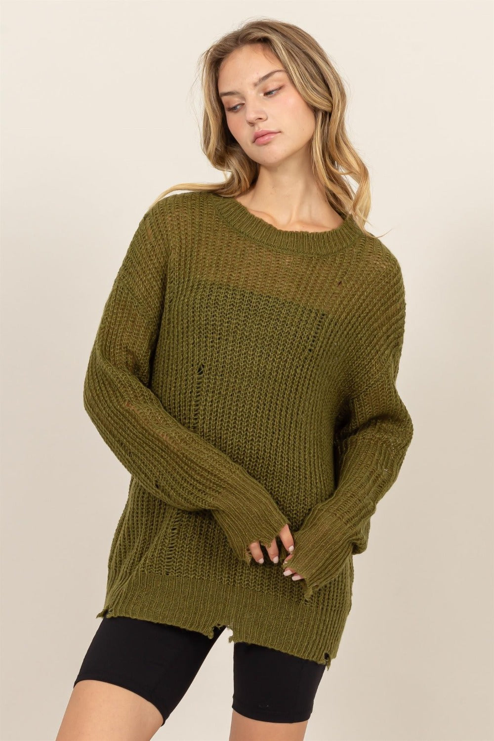 HYFVE Distressed Long Sleeve Knit Top Shirt Apparel Clothing Tops HYFVE Ship from USA Shirts USA Women Trendsi https://www.cyberehub.com