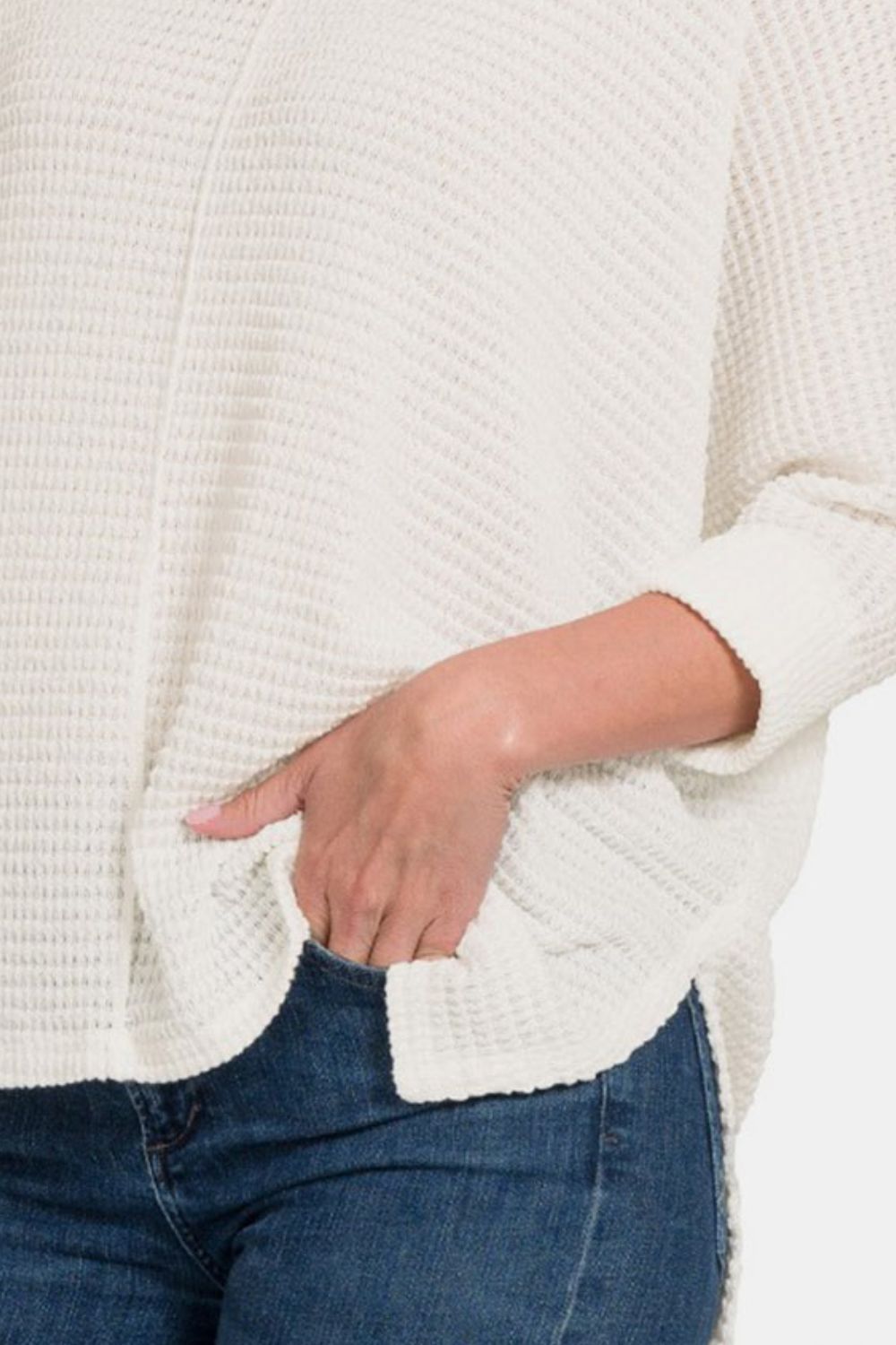 Zenana Full Size Round Neck High-Low Slit Knit Top Shirt Apparel Clothing Tops Ship from USA Shirts USA Women Zenana Trendsi https://www.cyberehub.com