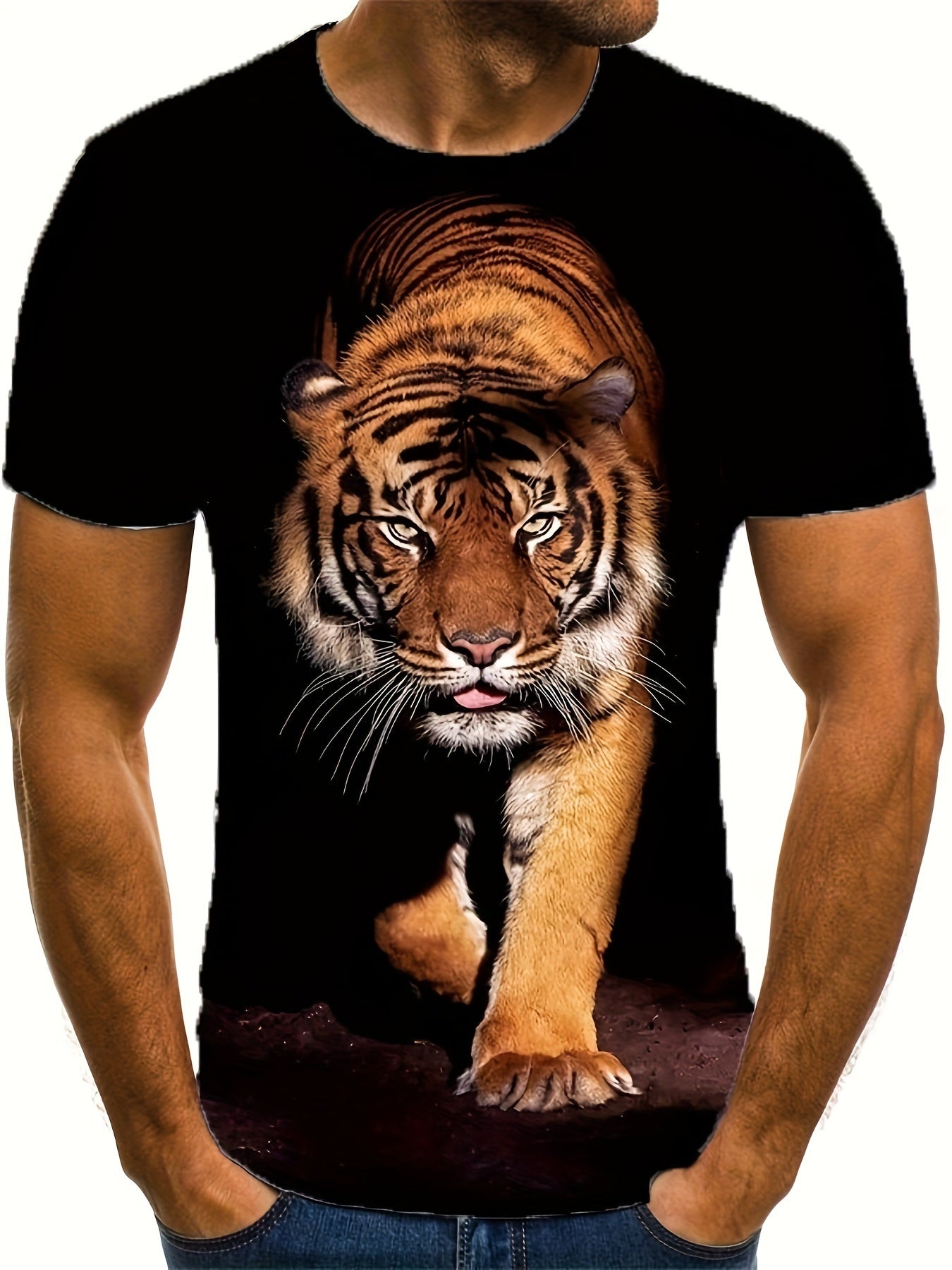 3D Tiger Printed Men's Fashionable Short Sleeved Round Neck T-shirt, Summer Outdoor Apparel/Shirt/Graphic Shirt SNULLO https://www.cyberehub.com