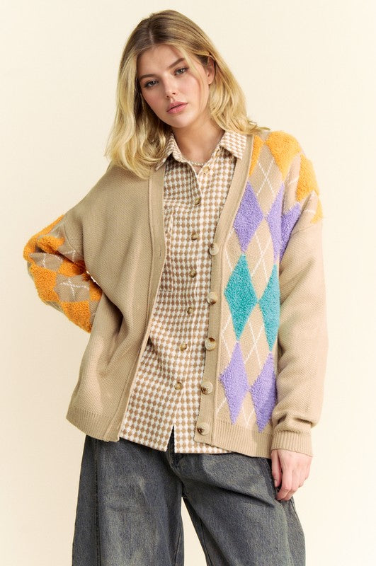 Davi & Dani Argyle V-Neck Dropped Shoulder Cardigan Tops/Jackets/Sweaters Clothing Tops Davi & Dani Ship from USA TikTok Trendsi USPS Walmart Trendsi https://www.cyberehub.com