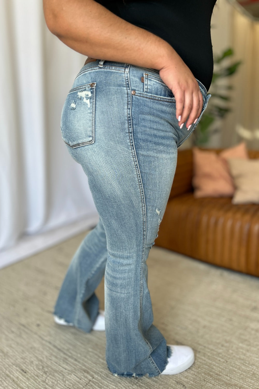 Judy Blue Full Size Medium Rise Tummy Control Destroy Flare Bottoms Bottoms Clothing Judy Blue Ship from USA Women Trendsi https://www.cyberehub.com