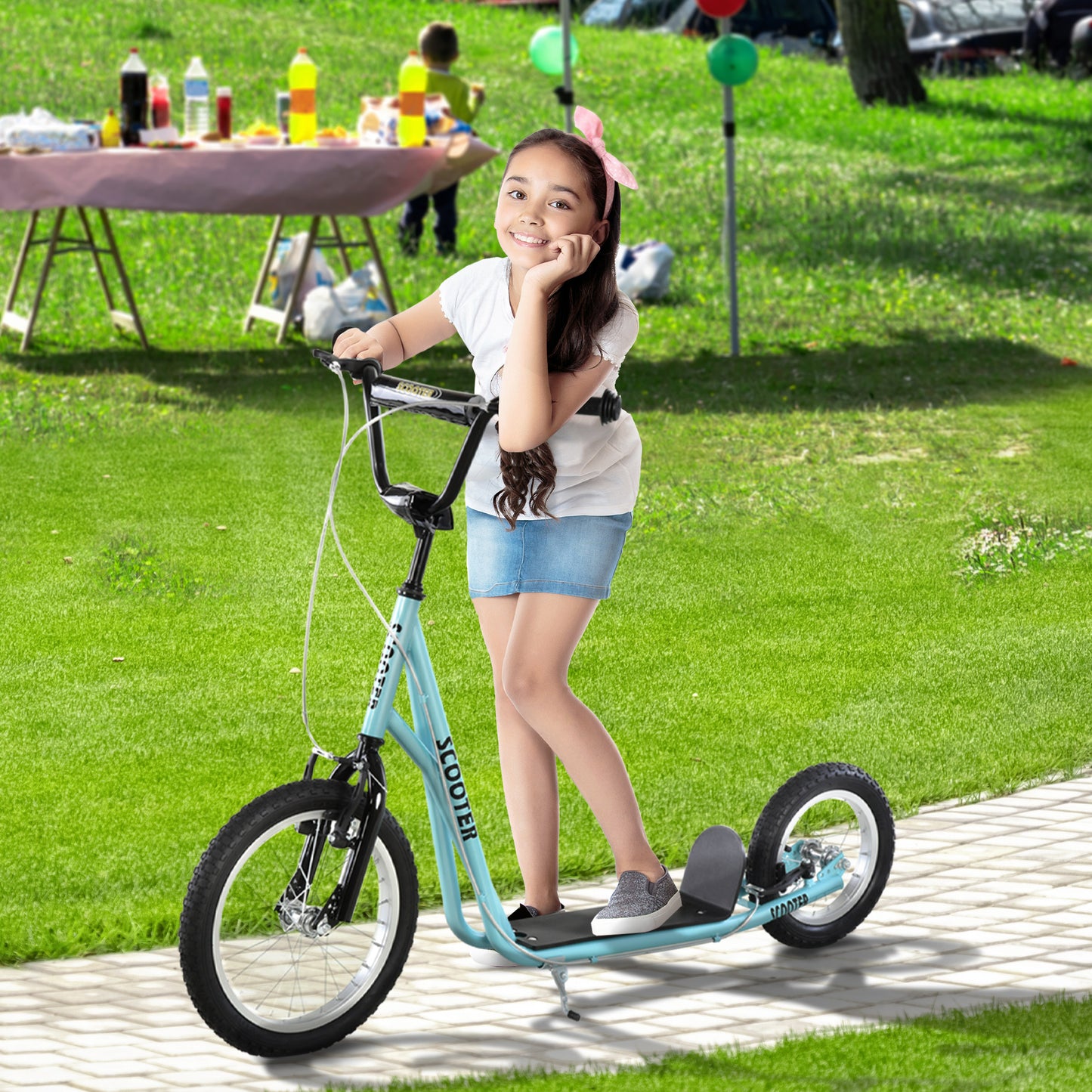 Aosom Youth Scooter, Teens Kick Scooter, Adjustable Handlebar Ride On Toy for 5+ with 16" Front and 12" Rear Dual Brakes Inflatable Wheels, Blue Car Giga GNJ Toys Walmart Giga https://www.cyberehub.com