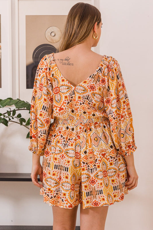ODDI Full Size Printed Ruff Sleeve Romper with Pockets Apparel/Tops ODDI Ship from USA TikTok Tops Trendsi USPS Walmart Walmart Apparel Trendsi https://www.cyberehub.com