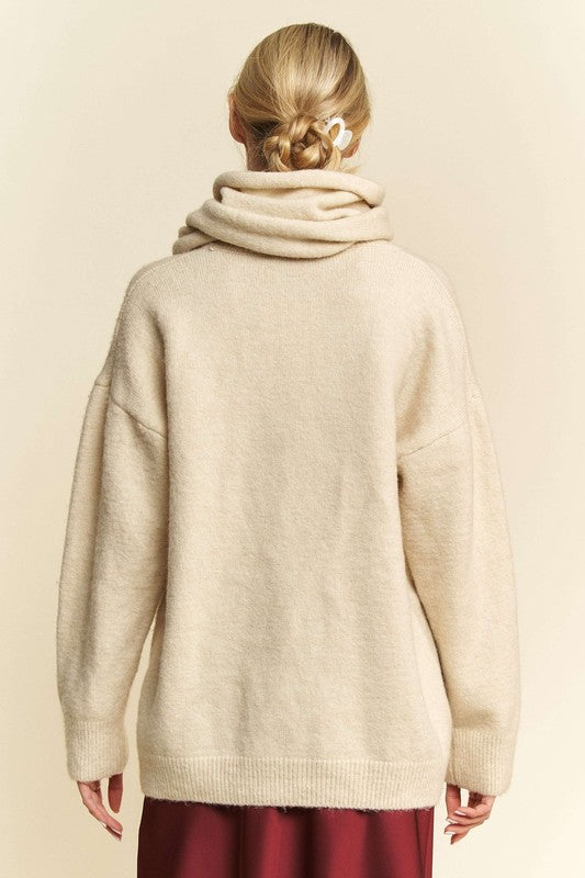 Davi & Dani V-Neck Dropped Shoulder Sweater with Scarf Apparel Davi & Dani Featured Ship from USA Tiktok Trendsi USA USPS Walmart Trendsi https://www.cyberehub.com
