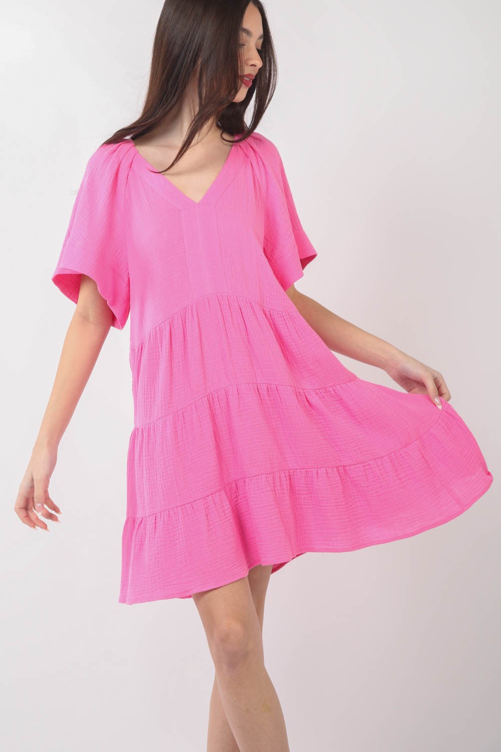 VERY J Texture V-Neck Ruffled Tiered Dress Apparel/Dress Dress Ship from USA TikTok Trendsi USPS VERY J Walmart Walmart Apparel Trendsi https://www.cyberehub.com