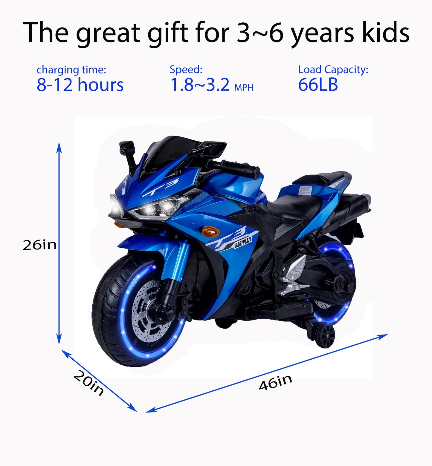 Kids Motorcycle, 12V Motorcycle for kids 3-6 years Boys and Girls 12v7ah Kids Motorcycle Ride On Toy with Training Wheels/manual throttle/ drive by hand /Lighting wheels Giga Kids Toys Giga https://www.cyberehub.com