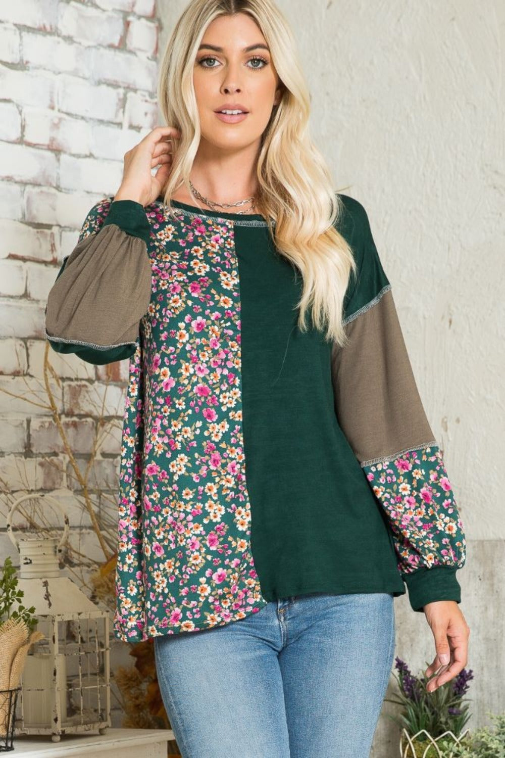 Celeste Full Size Floral Color Block Exposed Seam T-Shirt Hunter Green Apparel/Tops Celeste Ship from USA TikTok Tops Trendsi USPS Walmart Walmart Apparel Trendsi https://www.cyberehub.com