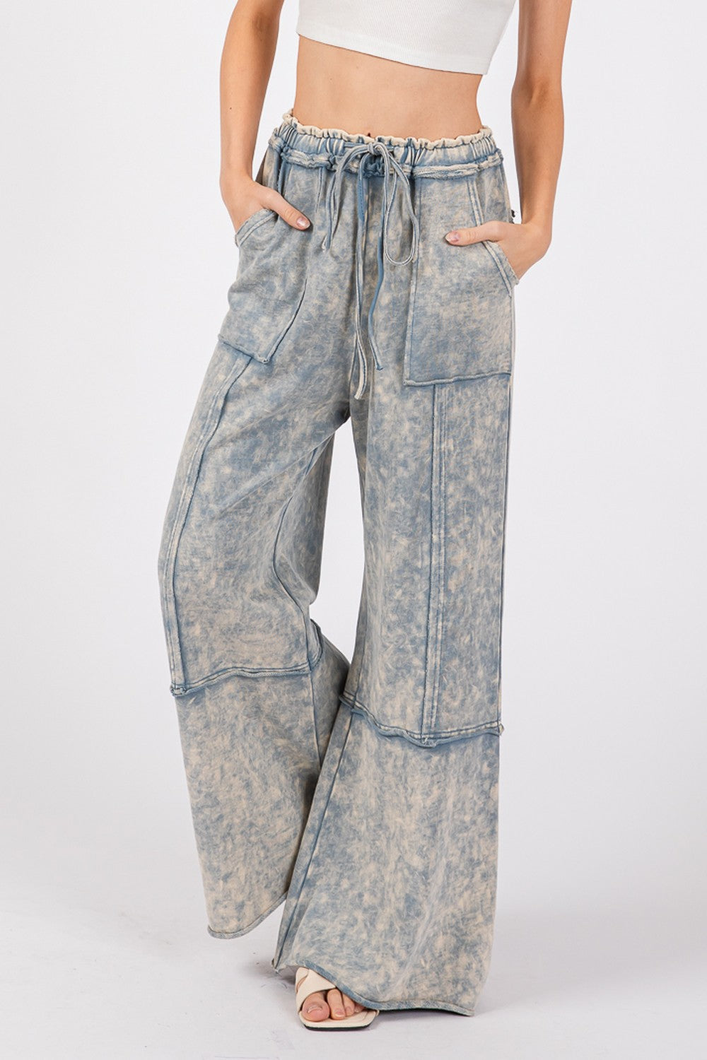 SAGE + FIG Mineral Washed Terry Wide Leg Pants Bottoms Bottoms Clothing Pants SAGE+FIG Ship from USA Women Trendsi https://www.cyberehub.com